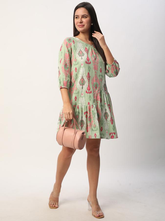 Women Rayon Relaxed Fit Round Neck Printed Ethnic Top